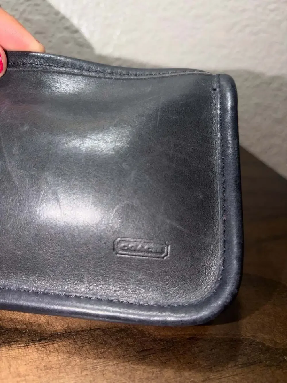 Vintage Coach Black Leather Cosmetic Case Clutch Pouch